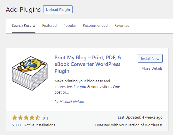 Installing the Print My Blog plugin on WordPress