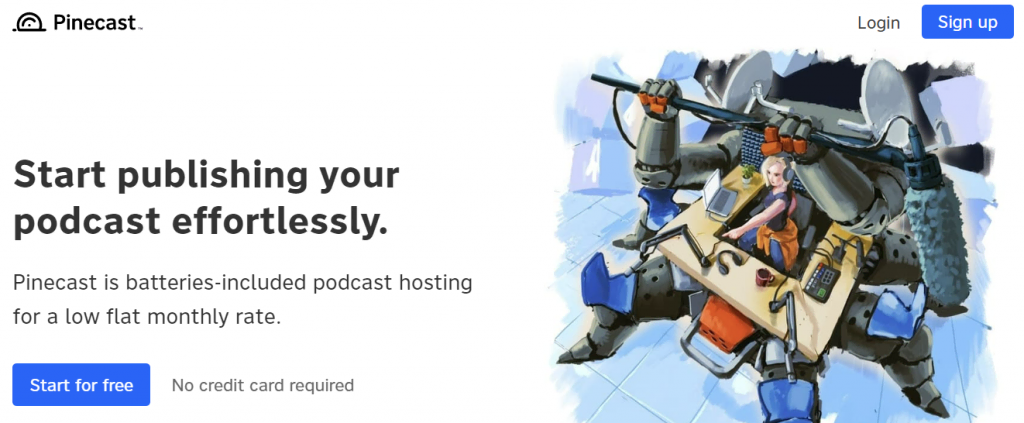 The homepage of Pinecast, a freemium podcast platform with an analytic feature