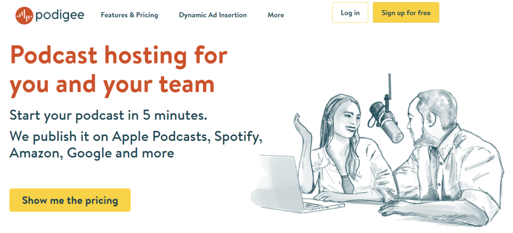 The homepage of Podigee, a podcast hosting platform that provides sharable snippets