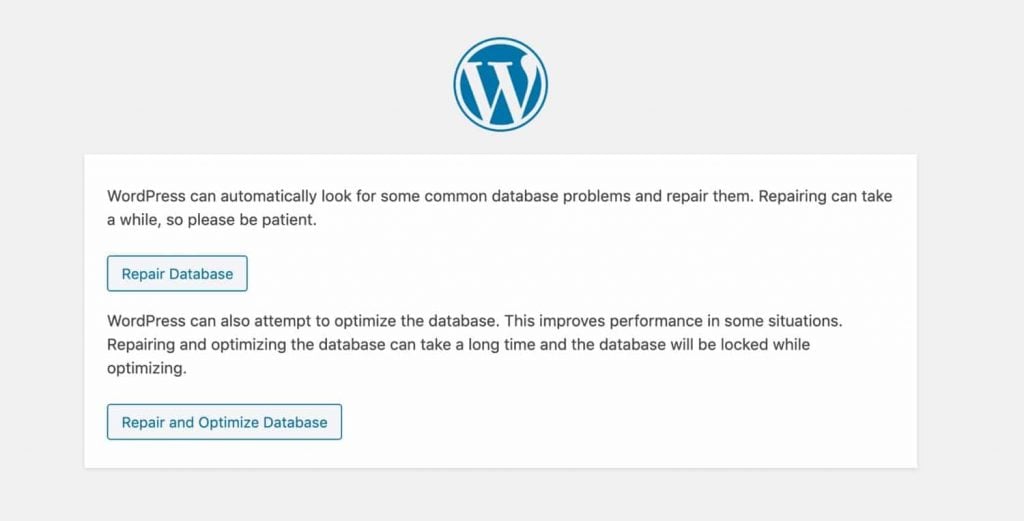 Repairing WordPress database problems on /wp-admin/maint/repair.php