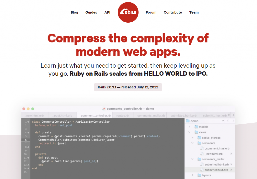 Ruby on Rails – a Ruby-specific framework for building modern web applications