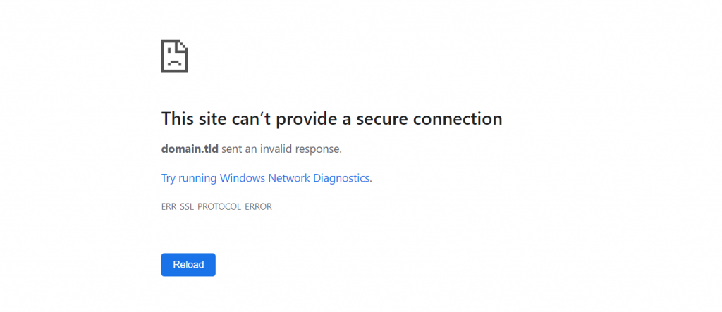 ERR_SSL_PROTOCOL_ERROR appearance in Google Chrome