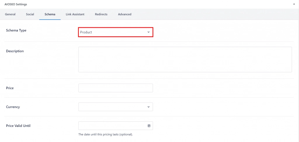 Schema settings for individual posts and pages