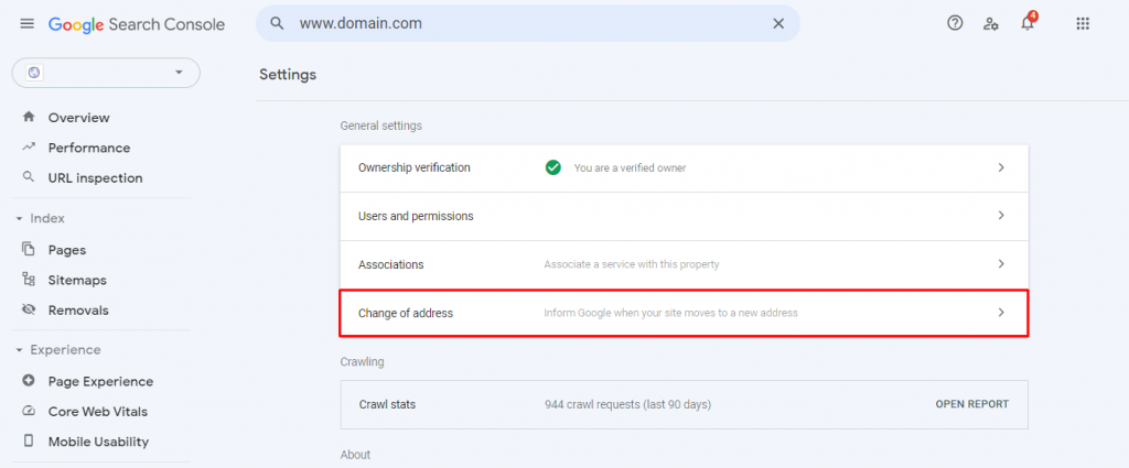 The Change of Address tool in Google Search Console