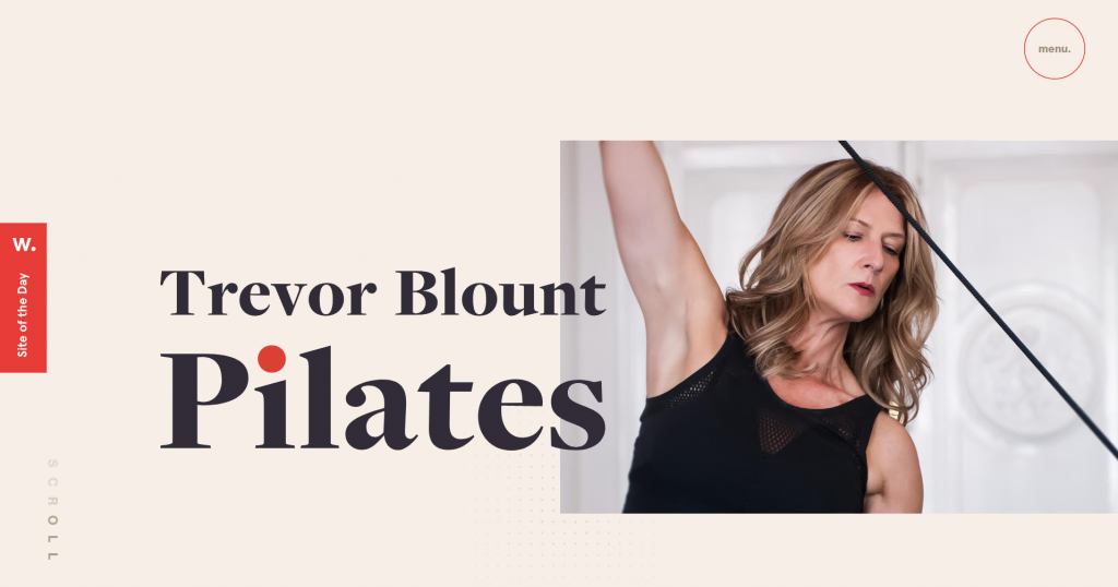 Trevor Blount Pilates' site displays the title and a hero image in the center