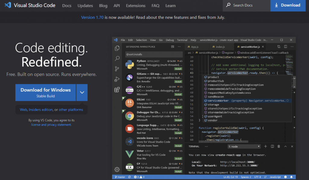 Visual Studio Code, a free and open-source code editor