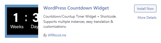 The WordPress Countdown Widget plugin card on the plugin directory