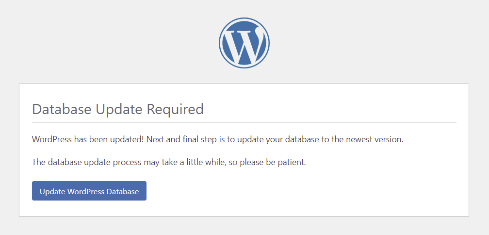 WordPress requires a database update after restoring a backup