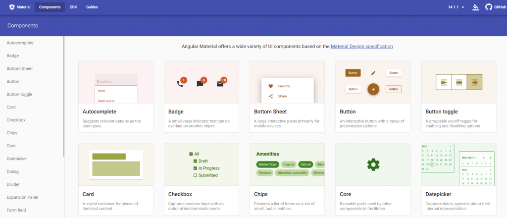 Angular's component page