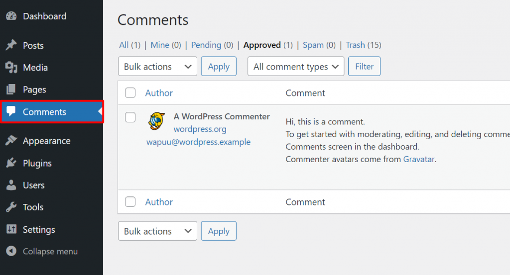 WordPress native comment section.