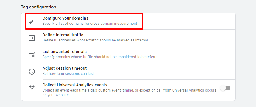 configure your domains setting under the more tagging settings option