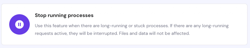 The Stop running processes button on the Resources Usage page on hPanel
