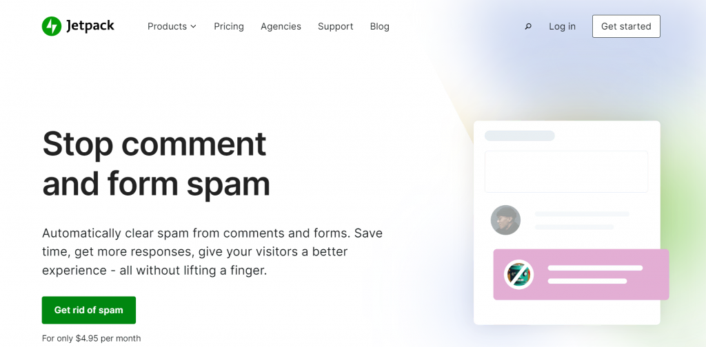 The Jetpack plugin for blocking comment spam on WordPress.