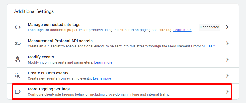 more tagging settings under the data streams menu