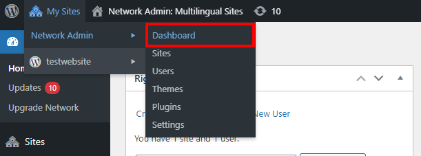 WordPress multisite Network Admin dashboard