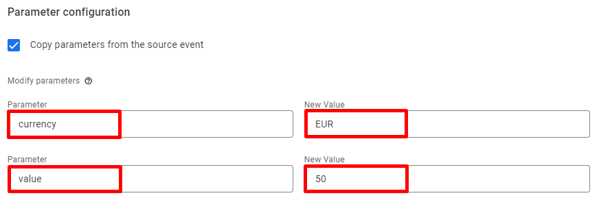 Adding a currency and value parameters can help you track conversion