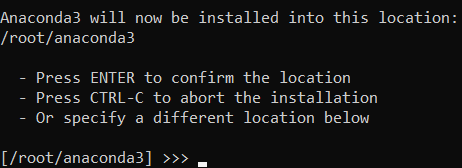 Command line window displaying Anaconda installation location option