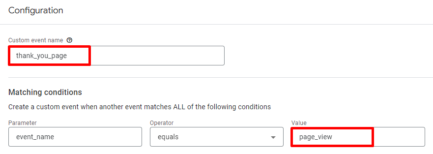 Configure your event name and conditions