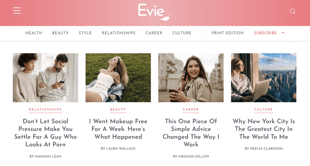 Evie Magazine is one example of Gatsby's image optimization capability