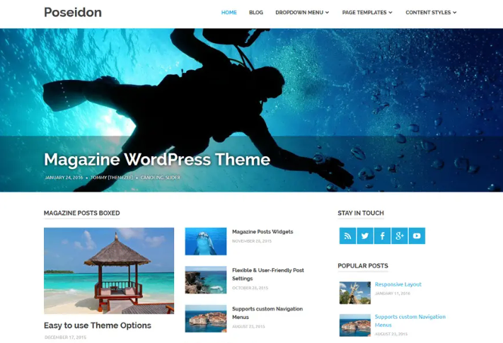 Poseidon, a simple business theme suitable for creative businesses and news websites