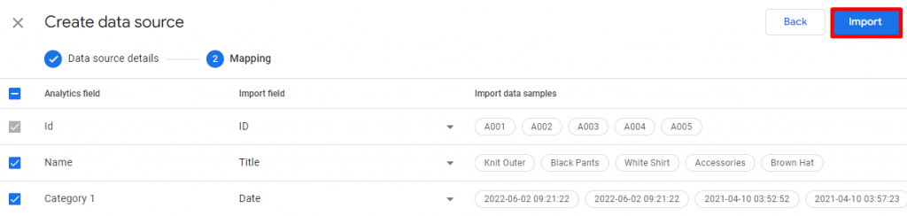 Sort the analytics and import field for your uploaded data