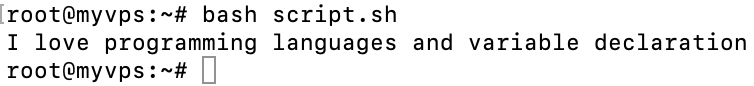 The terminal window displaying on how to assign a particular value to a variable in bash