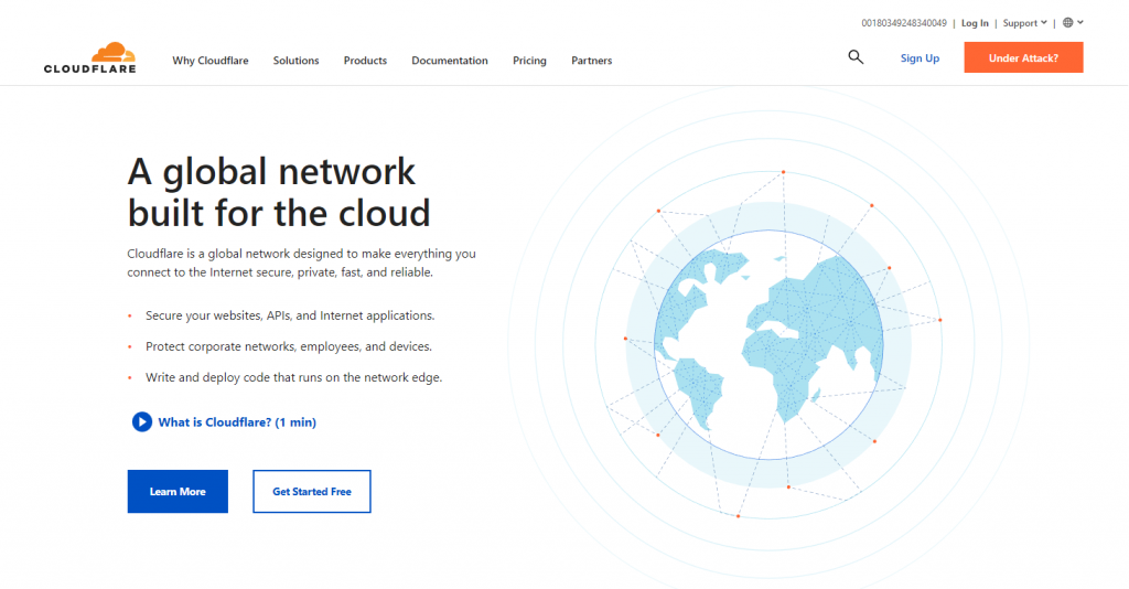 Halaman arahan situs web layanan Cloudflare CDN