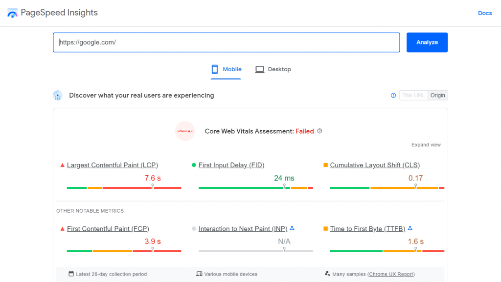 Analisis kinerja situs web dengan Google PageSpeed ​​Insights