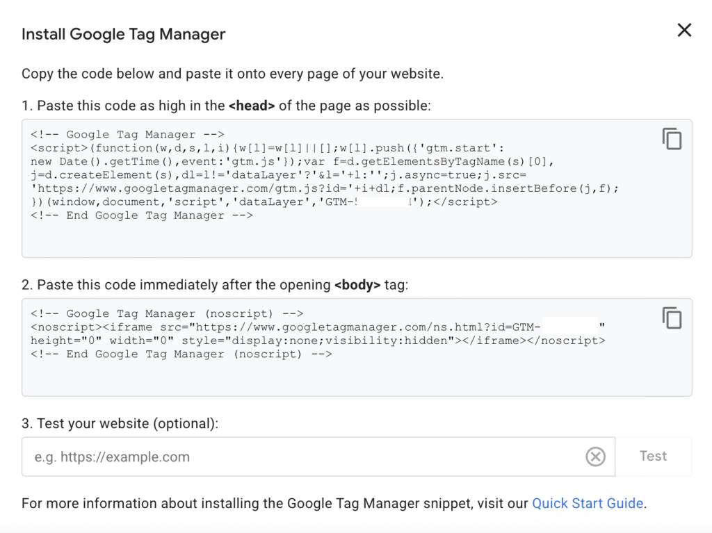 Google Tag Manager code snippets
