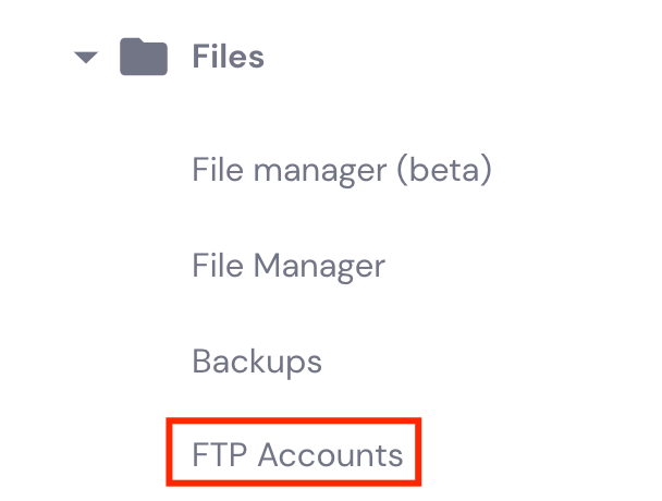 FTP Accounts button in hPanel