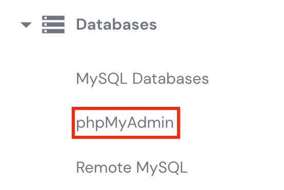 The phpMyAdmin button in hPanel