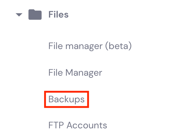The Backups button in hPanel