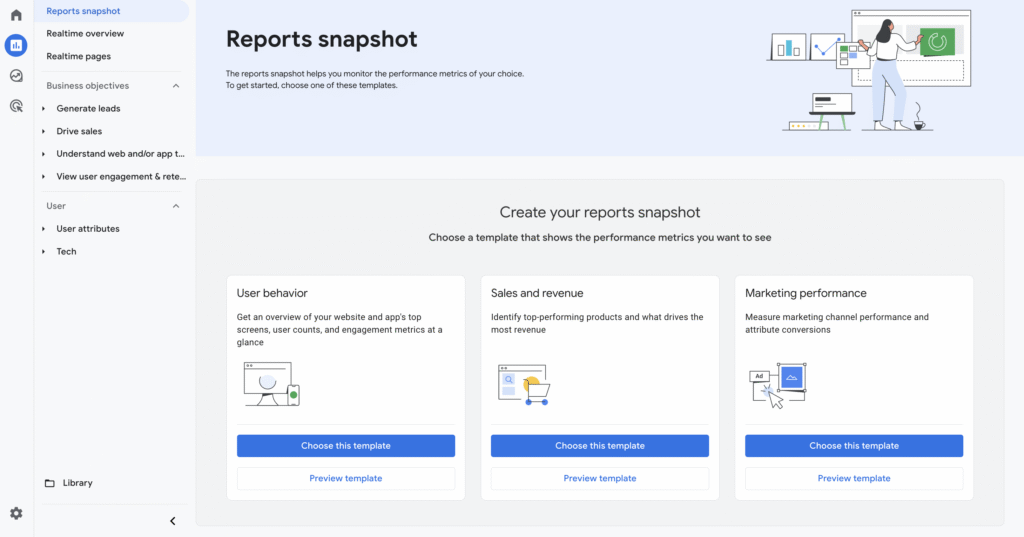Reports section in GA4 interface