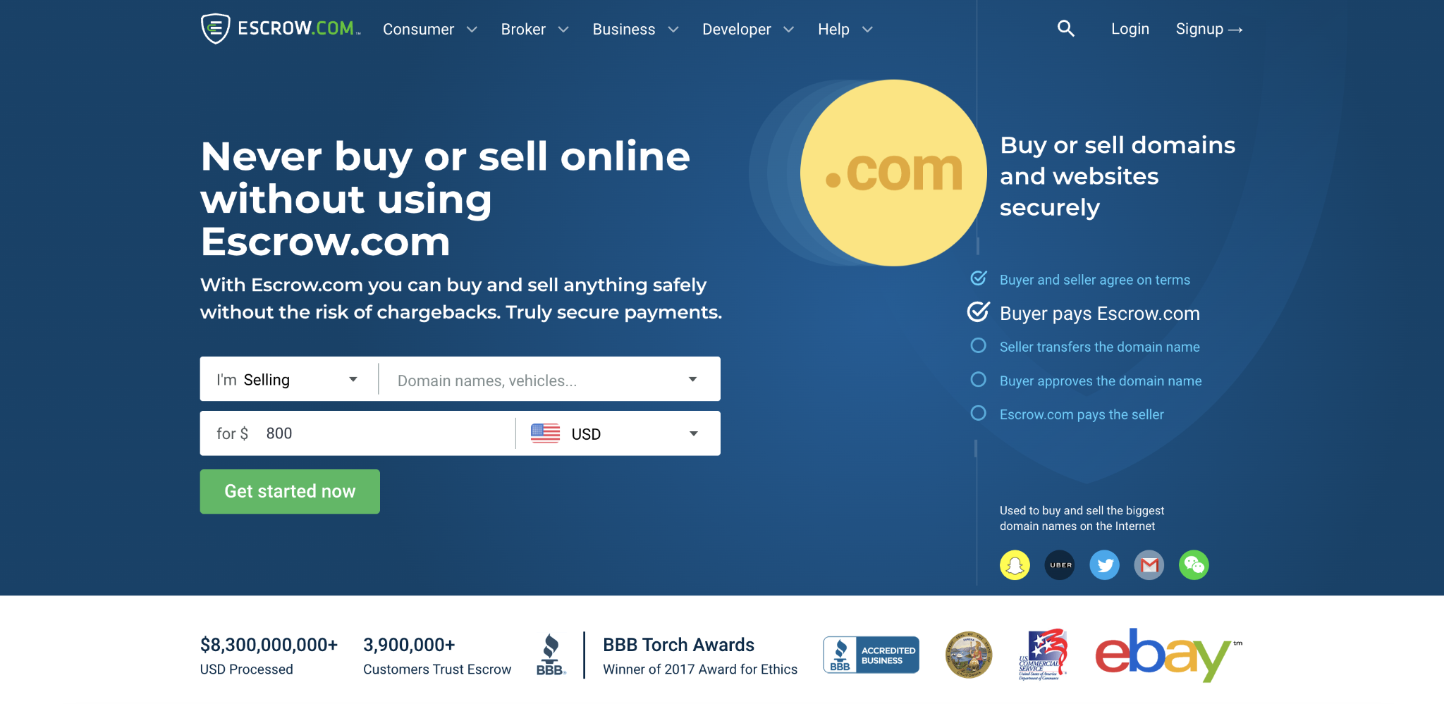 Escrow.com home page