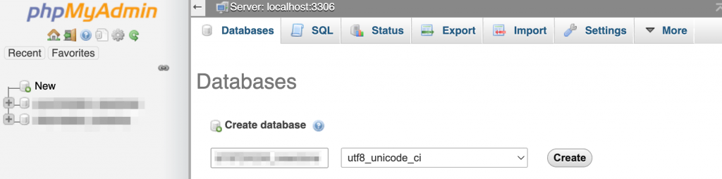 Creating a new MySQL database via a local server
