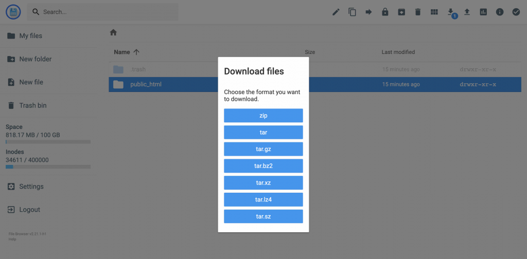Downloading the public_html folder via Hostinger's File Manager
