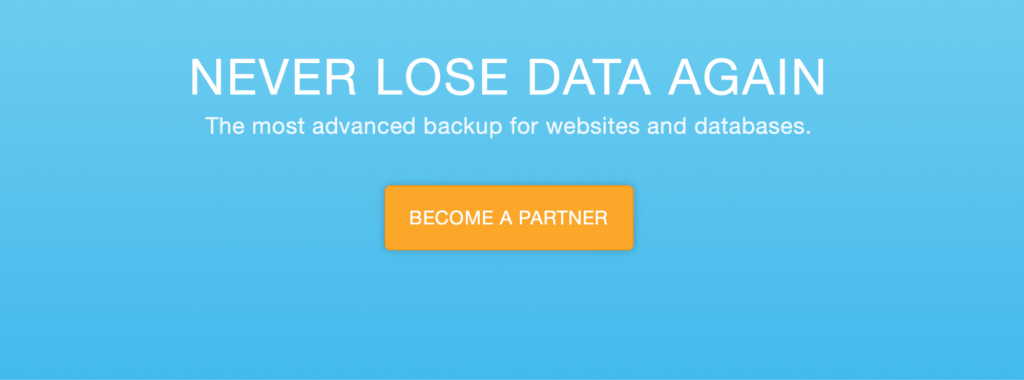 Dropmysite's homepage – a website and database backup service – with the Become a Partner button highlighted
