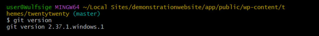 Git version command returning installed Git's version number