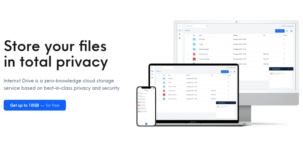 Internxt's official homepage promoting its privacy and security features
