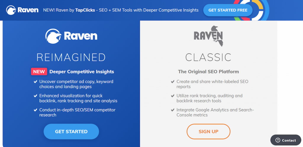 Raven Tools' homepage – a cloud-based SEO tool