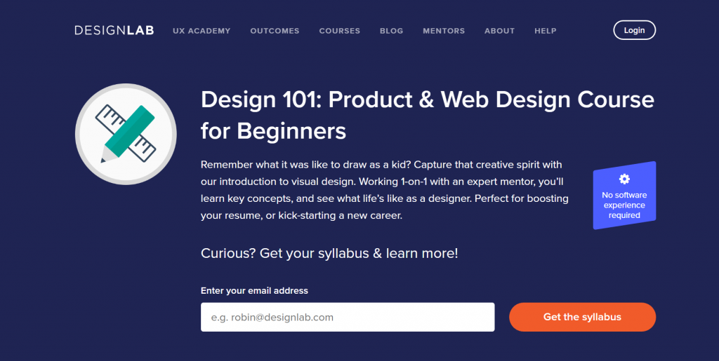 The page of the design 101 course by Designlab