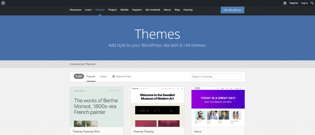 The WordPress theme directory, where you can find thousands of free themes