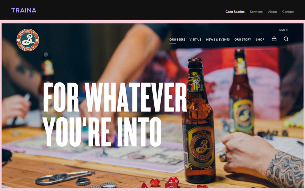 A glance of Brooklyn Brewery's homepage on Traina's portfolio page