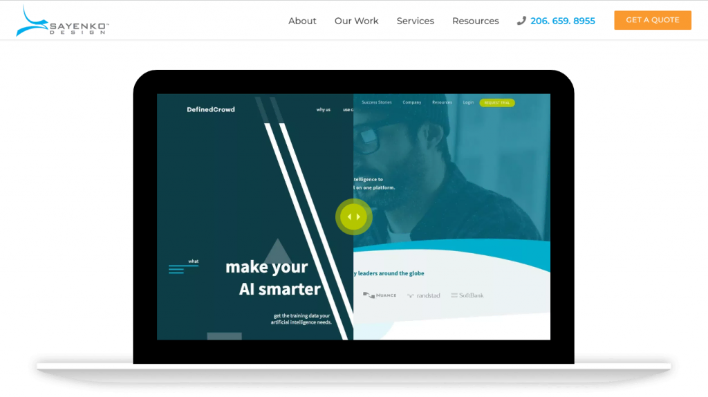 A glance of Defined.ai's homepage, one of Sayenko Design's web design projects
