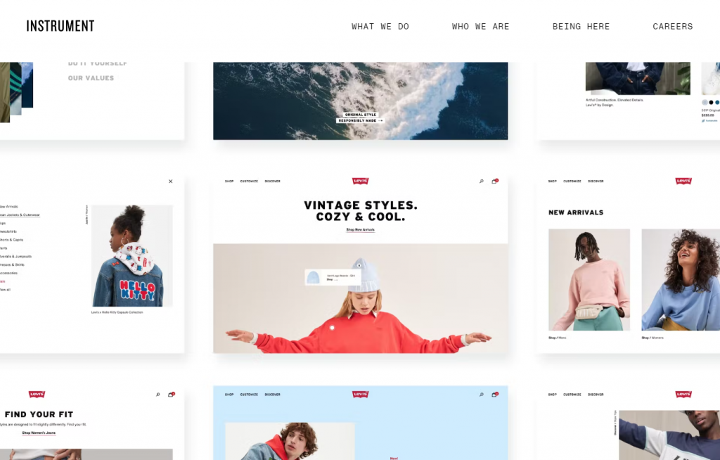 A glance of Levi's website, a web design project handled by Instrument
