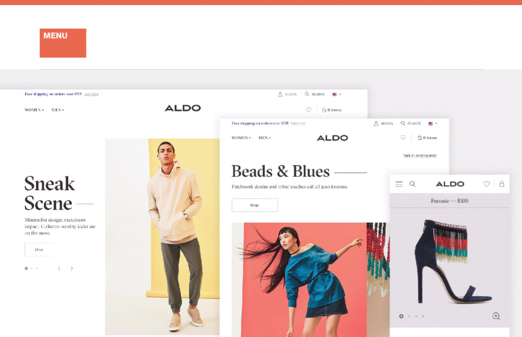 A preview of ALDO's responsive eCommerce website by Work & Co