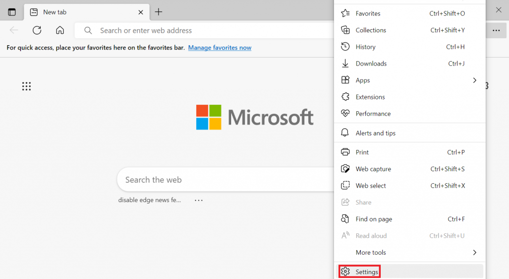 Opening the Microsoft Edge settings menu