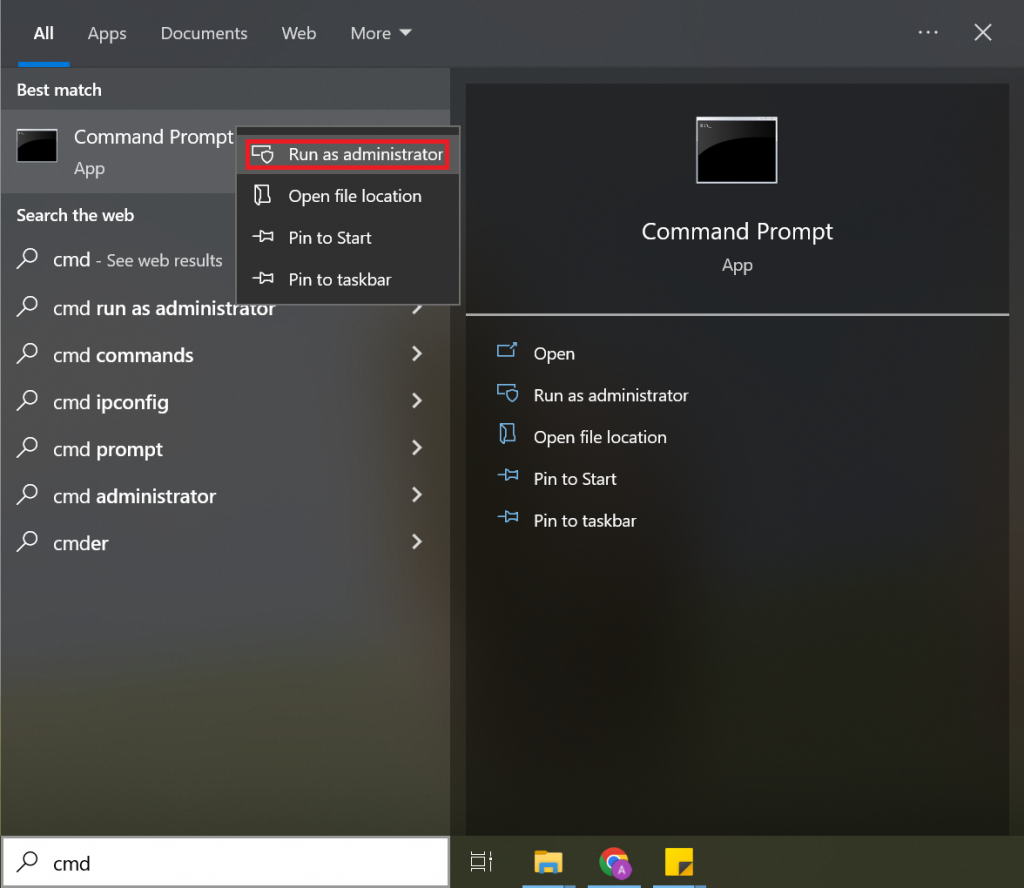 Opening Command Prompt as an administrator in the start menu