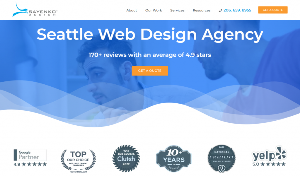The homepage of Sayenko Design, an award-winning web design company