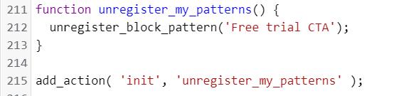 A code example for a removing registered custom pattern
